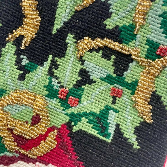 Vintage Style Needlepoint beaded Santa Stocking - Picture 5 of 5
